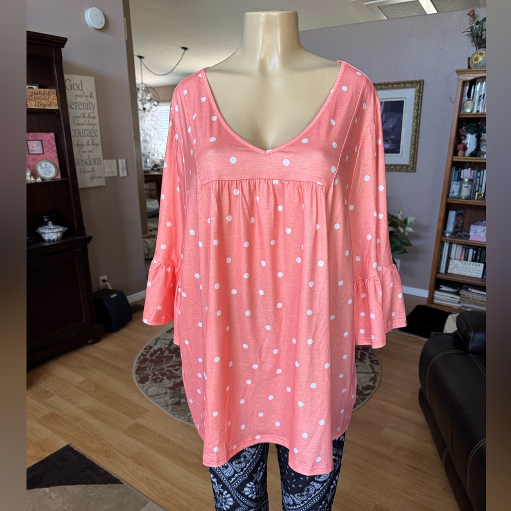 BloomChic Coral Pink Polka Dot Tunic - Picture 4 of 10